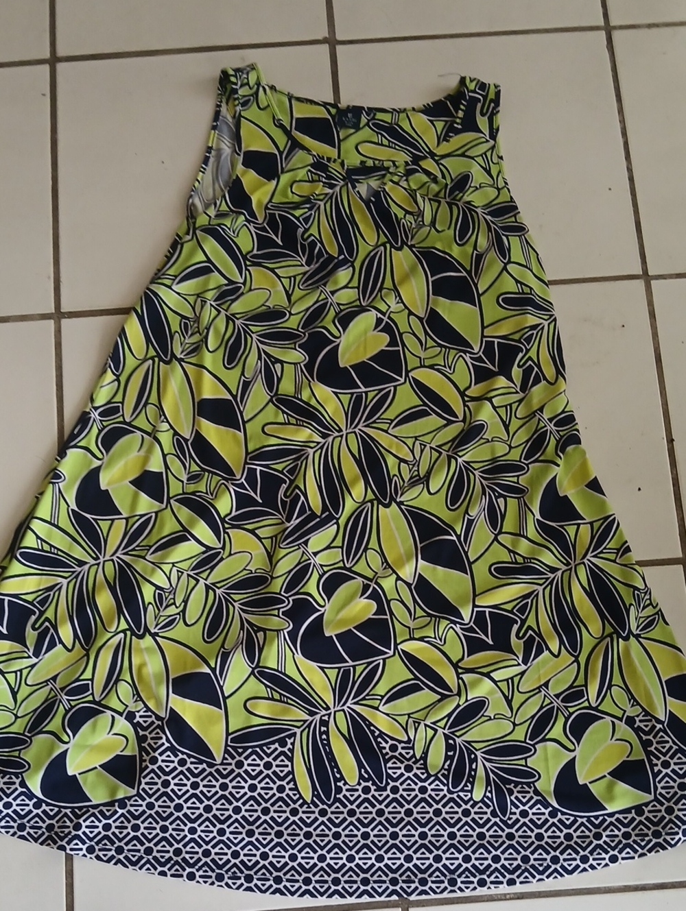 Women's Green & Navy Leaf Print Summer  Dress